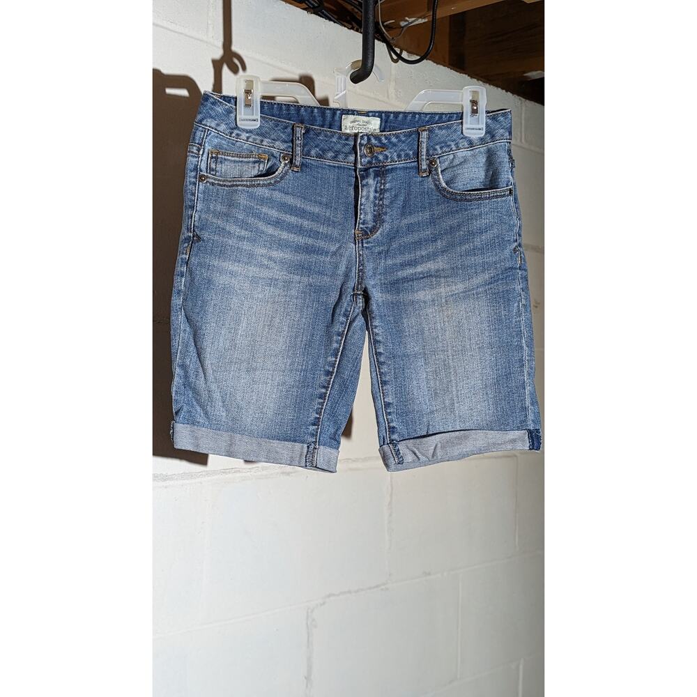 Aeropostale Denim Bermuda Shorts Women's Blue Jean Cuffed Low Rise Size 5 6